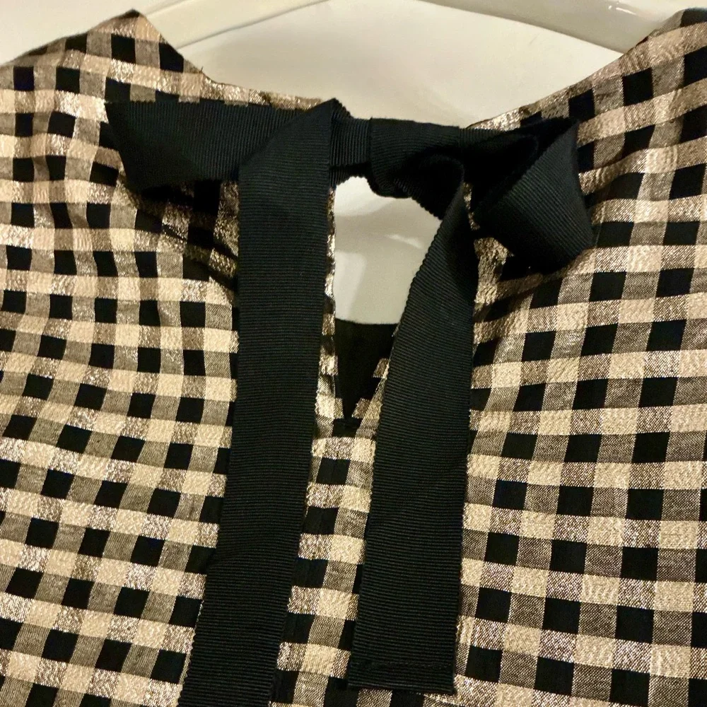 J. Crew Lurex Metallic Gold & Black Plaid Puff Sleeve Top, Size Medium, NWT - Picture 8 of 16